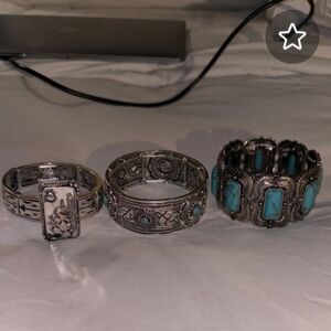 Silver and Turquoise Western Bracelet Set